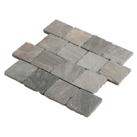 Состаренная брусчатка RKS Slate Sandstone Temple Belgian Grey 100х100 мм. Прочная тротуарная плитка и плитка для пола из натурального песчаника. Лучшая цена на галтованную плитку из камня песчаник